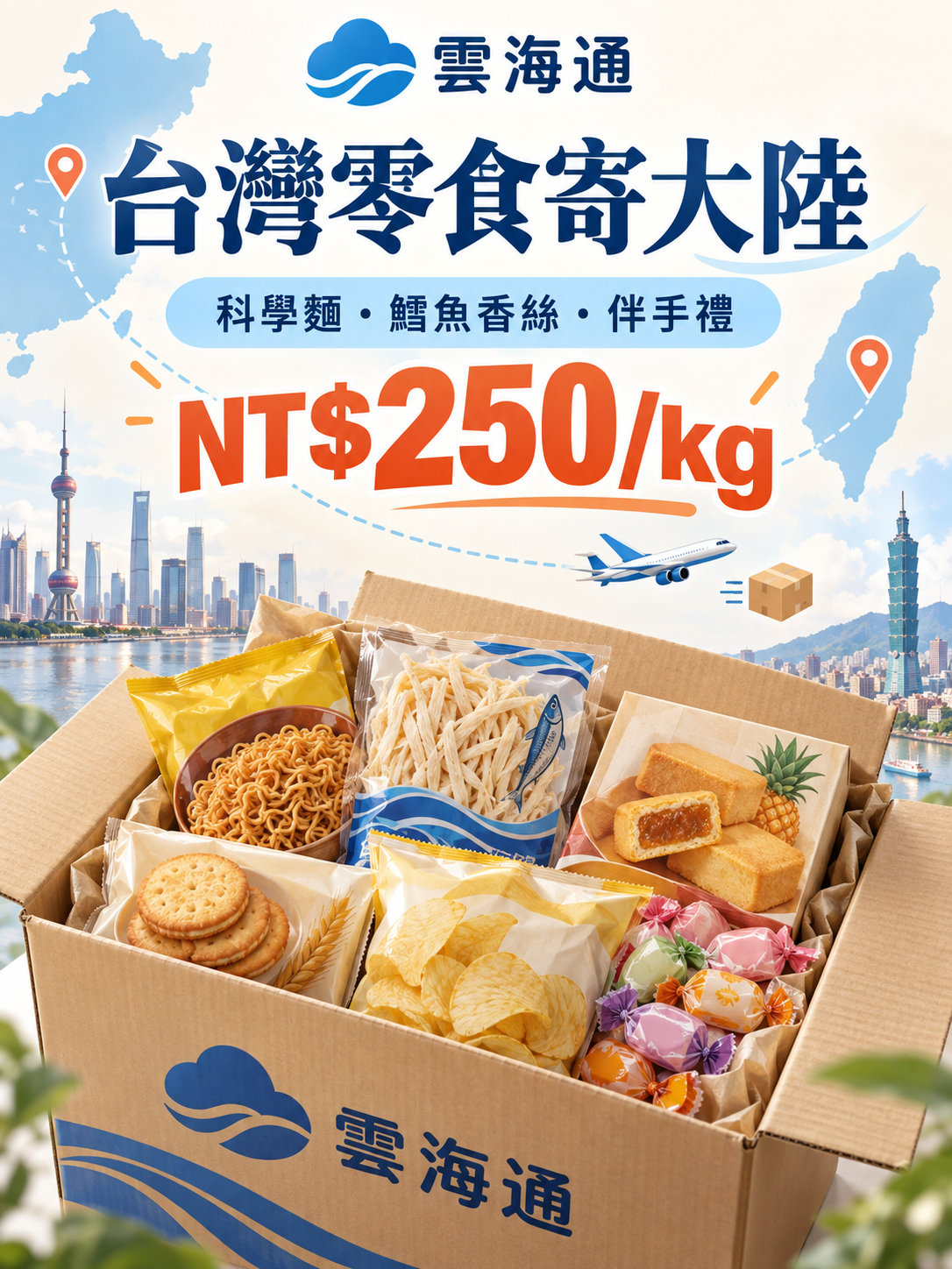 台灣零食可以寄大陸嗎？科學麵、鱈魚香絲寄送攻略｜雲海通 NT$250/kg